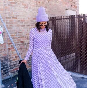 Dressed in LALA More You Mesh Maxi Dress in Lavender Checkerboard